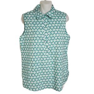 Bass Pro Shops Ascend Womens Top Size Medium Green Sleeveless Half Button Pocket